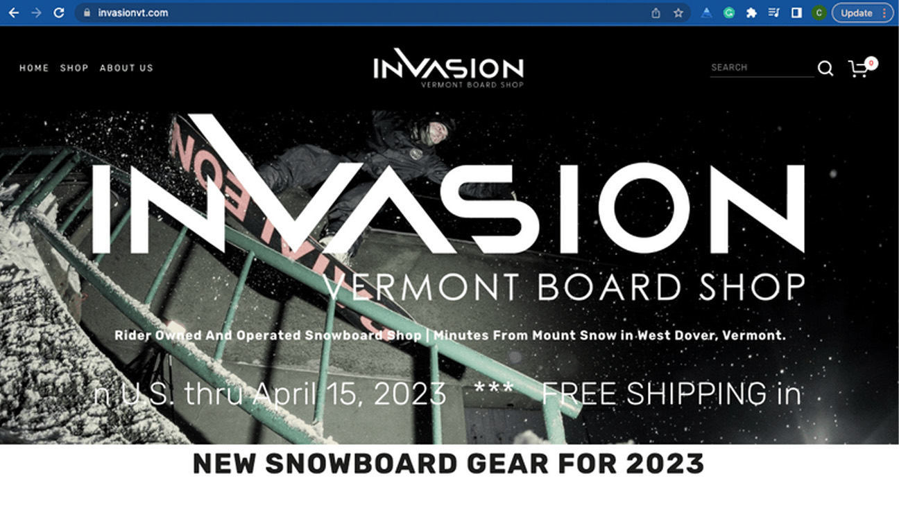 Invasion Board Shop website homepage