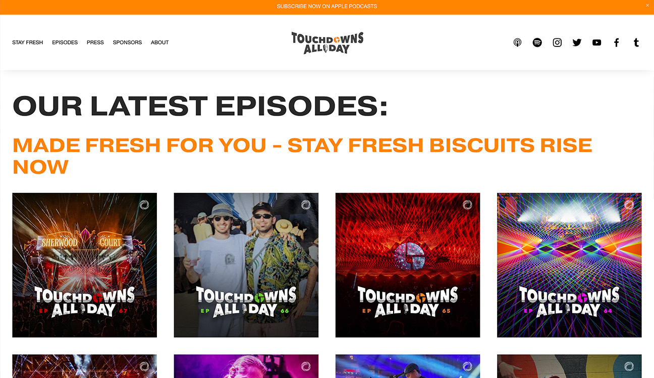 Touchdowns All Day Podcast website homepage